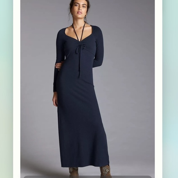 Anthropologie NWT Tie-Front MIDI Black Dress Size S. - Picture 8 of 15